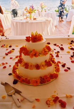 Wedding cake with edible flowers
