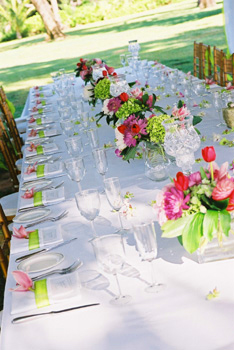 pink and green dining table