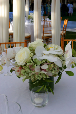 green flowes mixed with white orchids