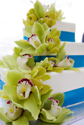 Wedding cake with green orchids